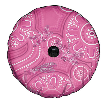 Australia Indigenous Pink Month Spare Tire Cover Breast Cancer Aboriginal Dragonflies Ribbon
