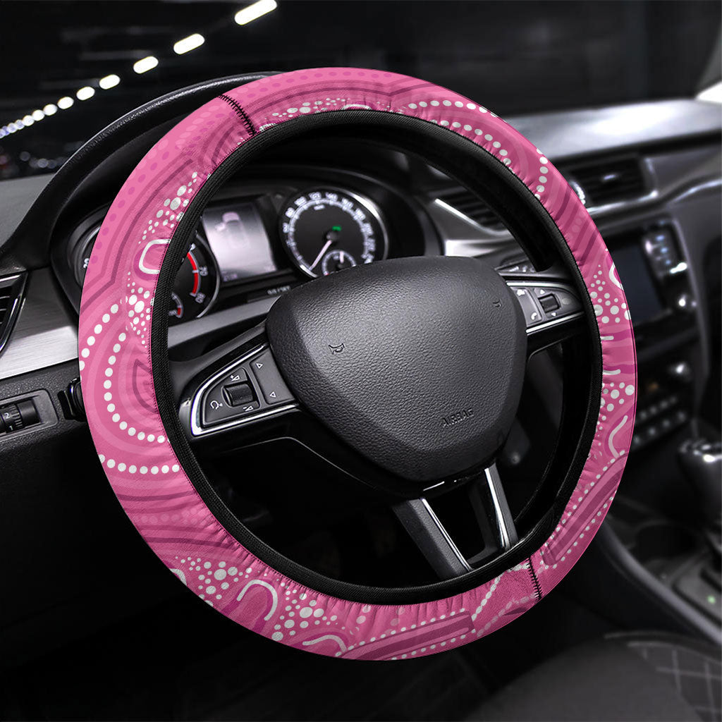 Australia Indigenous Pink Month Steering Wheel Cover Breast Cancer Aboriginal Dragonflies Ribbon
