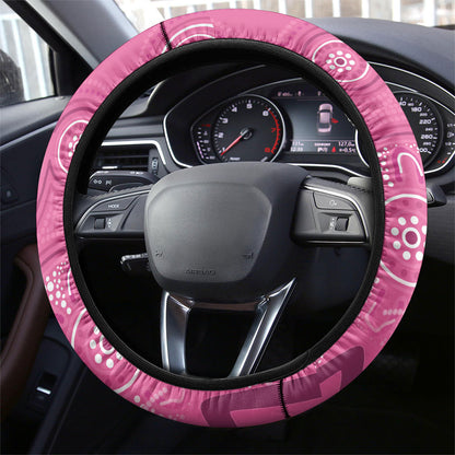 Australia Indigenous Pink Month Steering Wheel Cover Breast Cancer Aboriginal Dragonflies Ribbon