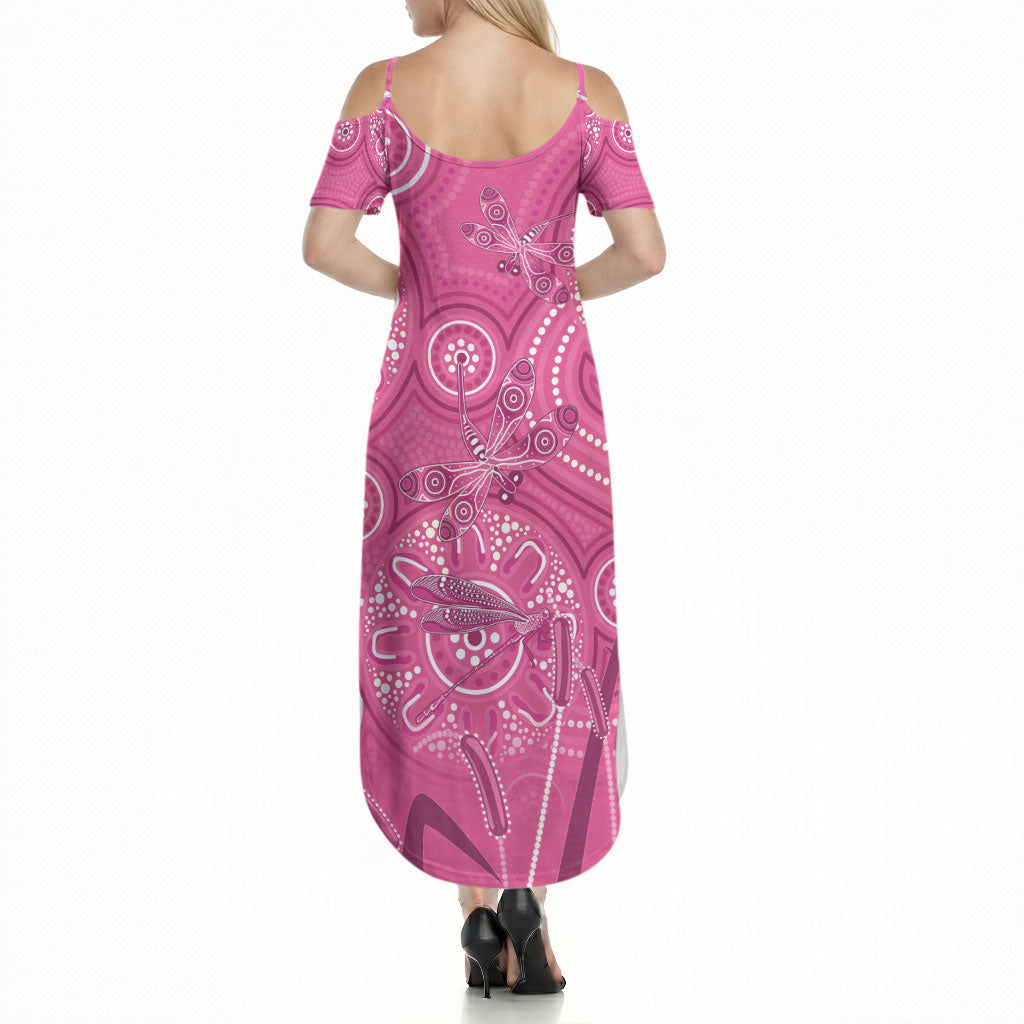 Australia Indigenous Pink Month Summer Maxi Dress Breast Cancer Aboriginal Dragonflies Ribbon