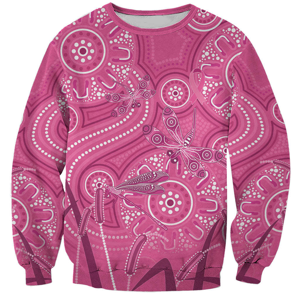 Australia Indigenous Pink Month Sweatshirt Breast Cancer Aboriginal Dragonflies Ribbon