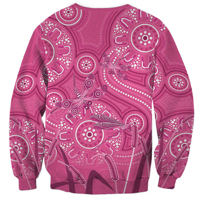 Australia Indigenous Pink Month Sweatshirt Breast Cancer Aboriginal Dragonflies Ribbon