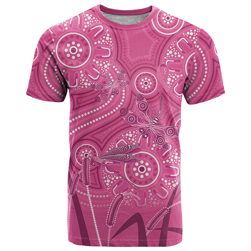 Australia Indigenous Pink Month T Shirt Breast Cancer Aboriginal Dragonflies Ribbon
