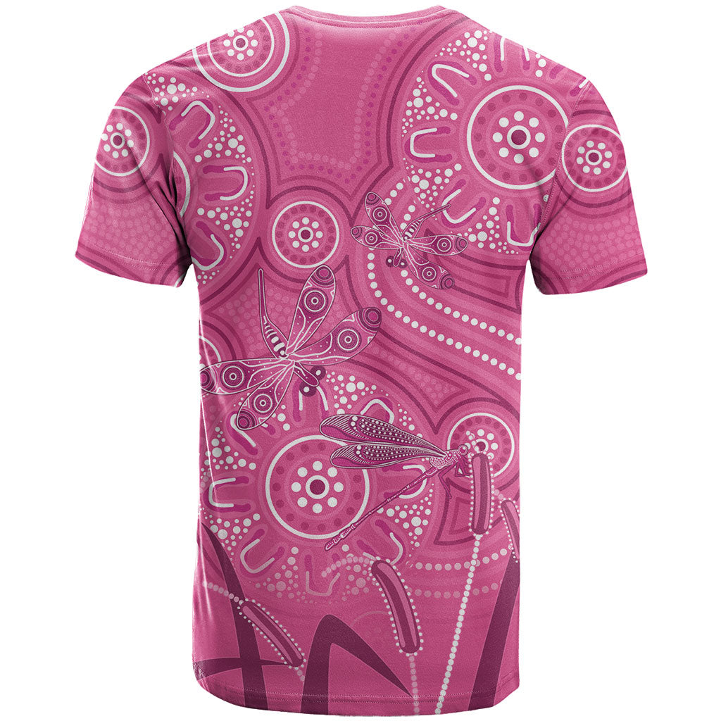 Australia Indigenous Pink Month T Shirt Breast Cancer Aboriginal Dragonflies Ribbon