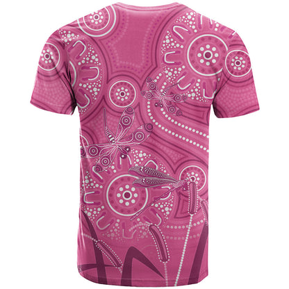 Australia Indigenous Pink Month T Shirt Breast Cancer Aboriginal Dragonflies Ribbon