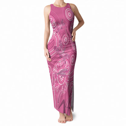 Australia Indigenous Pink Month Tank Maxi Dress Breast Cancer Aboriginal Dragonflies Ribbon