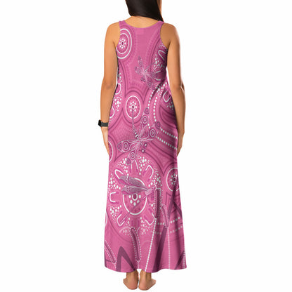 Australia Indigenous Pink Month Tank Maxi Dress Breast Cancer Aboriginal Dragonflies Ribbon