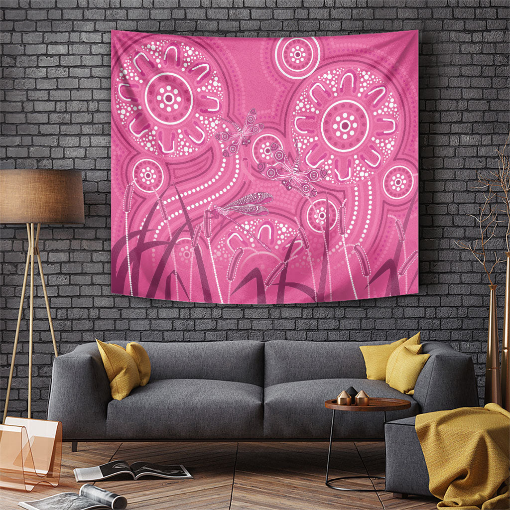 Australia Indigenous Pink Month Tapestry Breast Cancer Aboriginal Dragonflies Ribbon