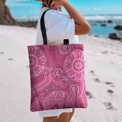 Australia Indigenous Pink Month Tote Bag Breast Cancer Aboriginal Dragonflies Ribbon