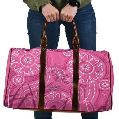Australia Indigenous Pink Month Travel Bag Breast Cancer Aboriginal Dragonflies Ribbon
