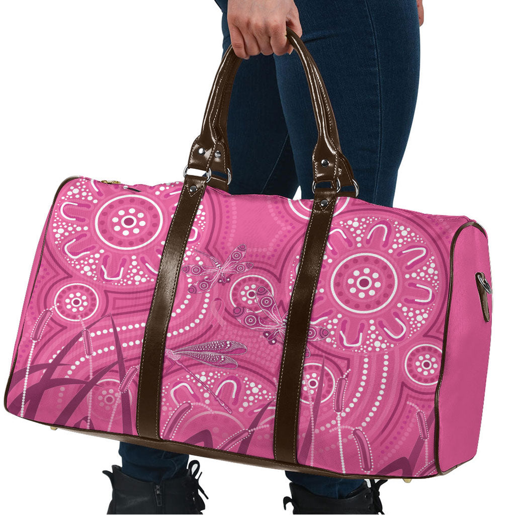 Australia Indigenous Pink Month Travel Bag Breast Cancer Aboriginal Dragonflies Ribbon