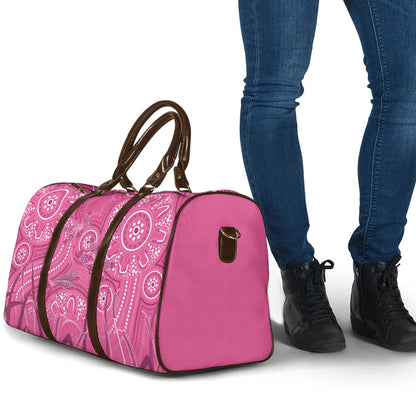 Australia Indigenous Pink Month Travel Bag Breast Cancer Aboriginal Dragonflies Ribbon