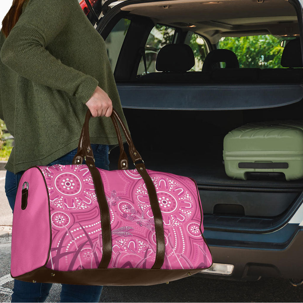 Australia Indigenous Pink Month Travel Bag Breast Cancer Aboriginal Dragonflies Ribbon