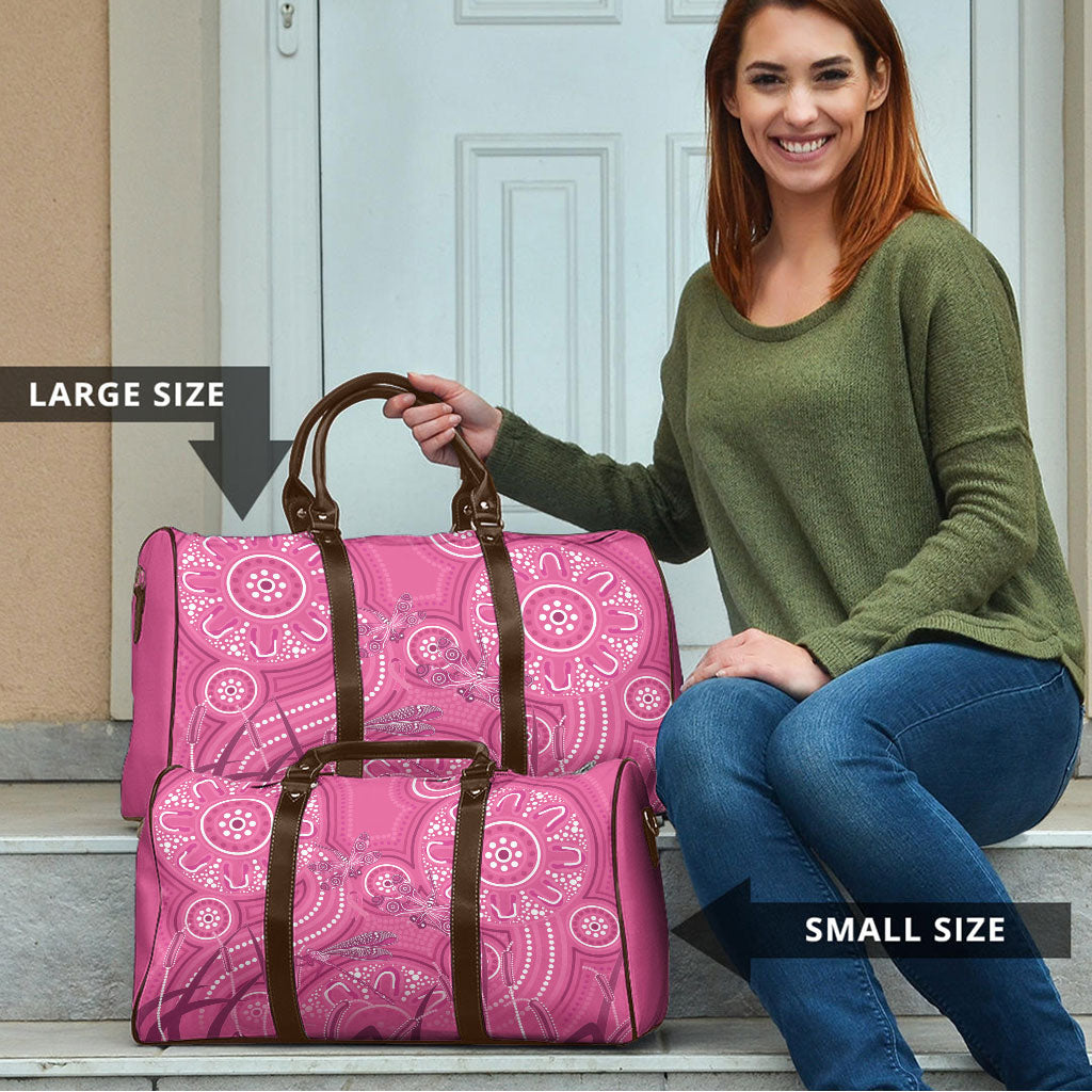 Australia Indigenous Pink Month Travel Bag Breast Cancer Aboriginal Dragonflies Ribbon