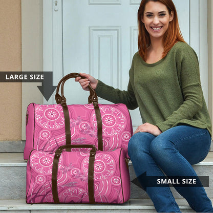 Australia Indigenous Pink Month Travel Bag Breast Cancer Aboriginal Dragonflies Ribbon