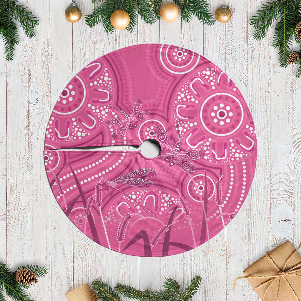 Australia Indigenous Pink Month Tree Skirt Breast Cancer Aboriginal Dragonflies Ribbon