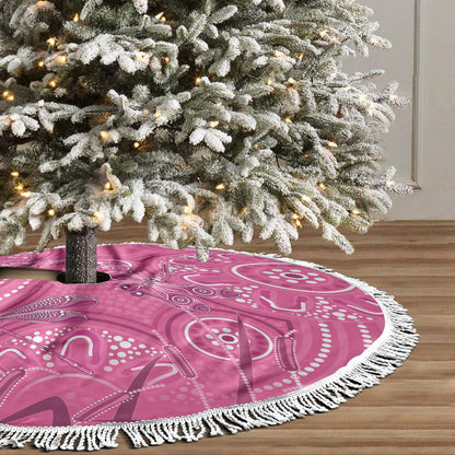 Australia Indigenous Pink Month Tree Skirt Breast Cancer Aboriginal Dragonflies Ribbon