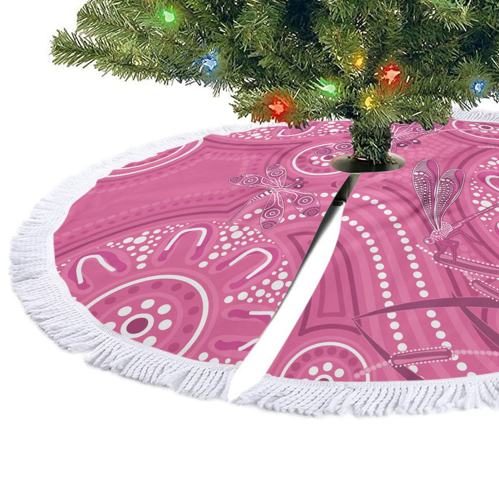 Australia Indigenous Pink Month Tree Skirt Breast Cancer Aboriginal Dragonflies Ribbon