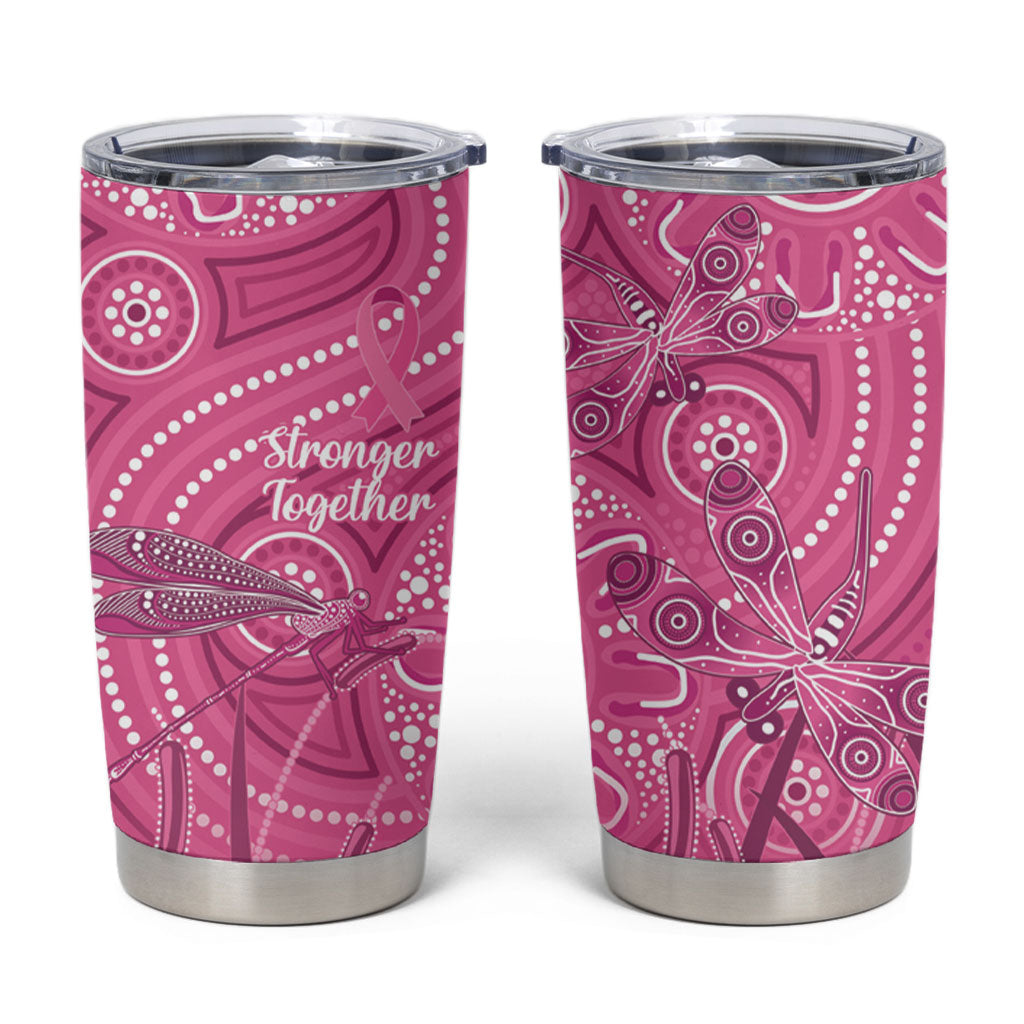 Australia Indigenous Pink Month Tumbler Cup Breast Cancer Aboriginal Dragonflies Ribbon