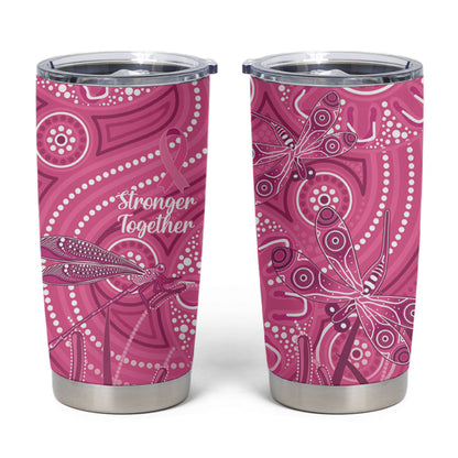 Australia Indigenous Pink Month Tumbler Cup Breast Cancer Aboriginal Dragonflies Ribbon