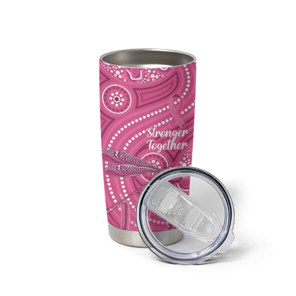 Australia Indigenous Pink Month Tumbler Cup Breast Cancer Aboriginal Dragonflies Ribbon