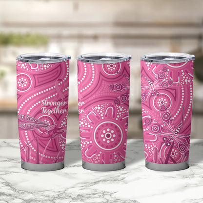 Australia Indigenous Pink Month Tumbler Cup Breast Cancer Aboriginal Dragonflies Ribbon