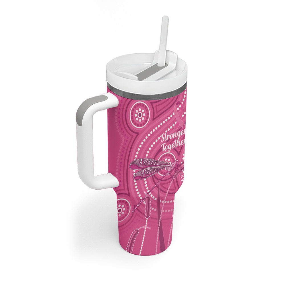 Australia Indigenous Pink Month Tumbler With Handle Breast Cancer Aboriginal Dragonflies Ribbon