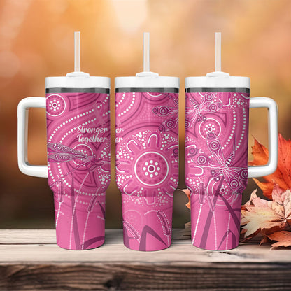Australia Indigenous Pink Month Tumbler With Handle Breast Cancer Aboriginal Dragonflies Ribbon