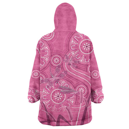 Australia Indigenous Pink Month Wearable Blanket Hoodie Breast Cancer Aboriginal Dragonflies Ribbon