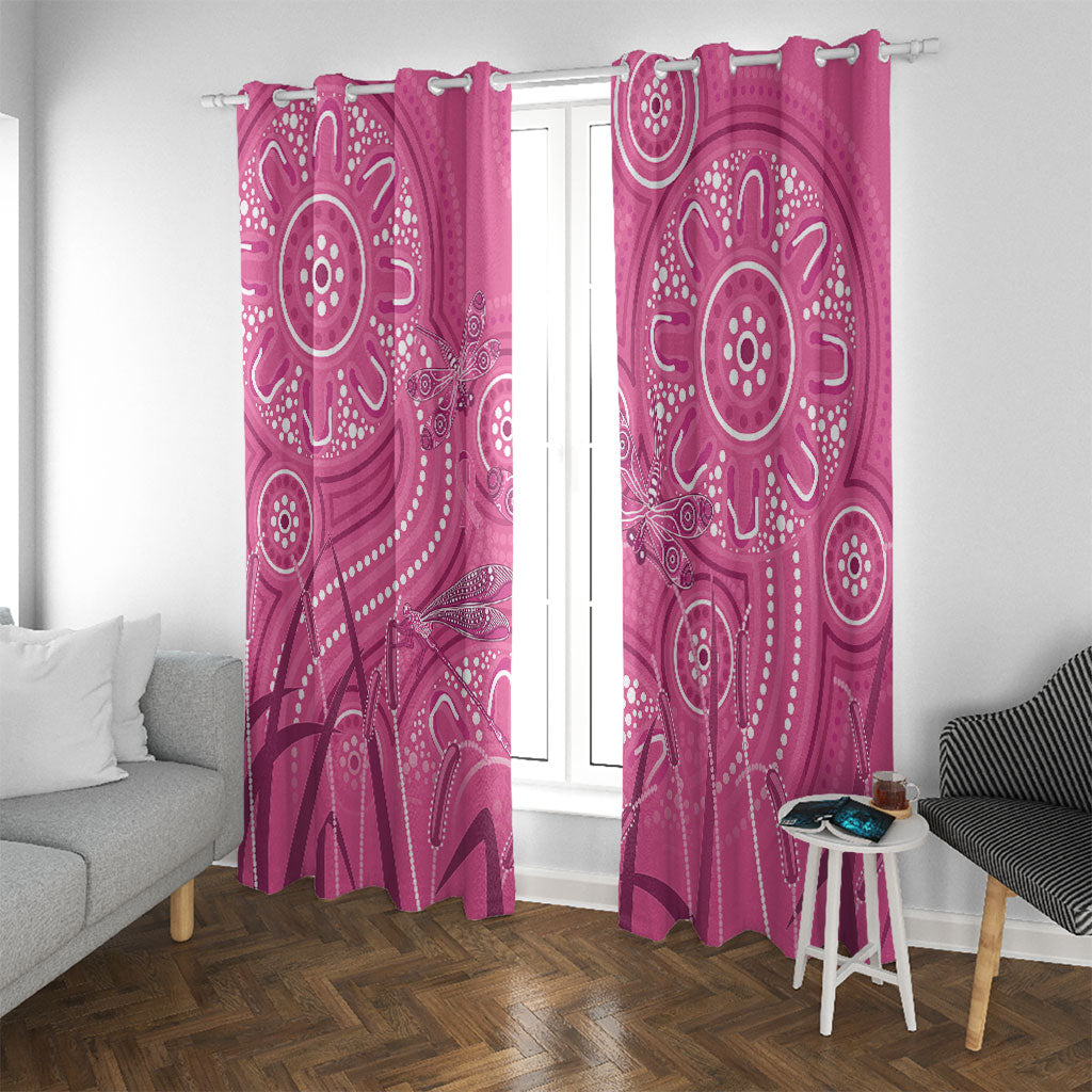 Australia Indigenous Pink Month Window Curtain Breast Cancer Aboriginal Dragonflies Ribbon