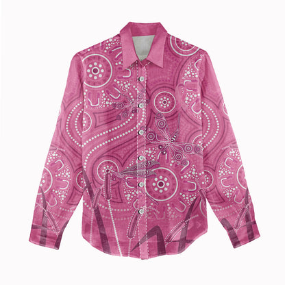Australia Indigenous Pink Month Women Casual Shirt Breast Cancer Aboriginal Dragonflies Ribbon