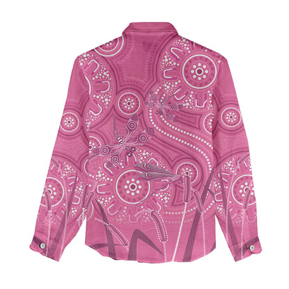 Australia Indigenous Pink Month Women Casual Shirt Breast Cancer Aboriginal Dragonflies Ribbon