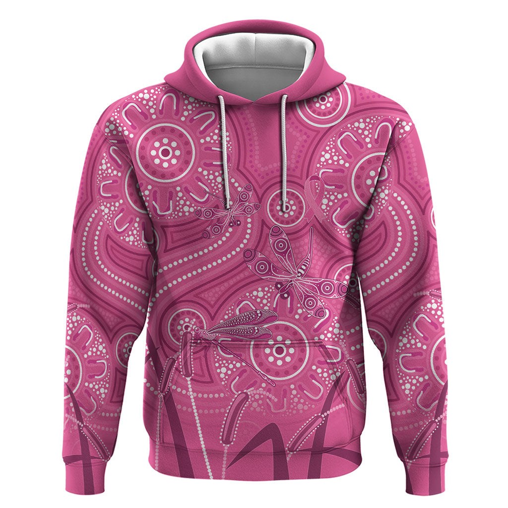 Australia Indigenous Pink Month Zip Hoodie Breast Cancer Aboriginal Dragonflies Ribbon