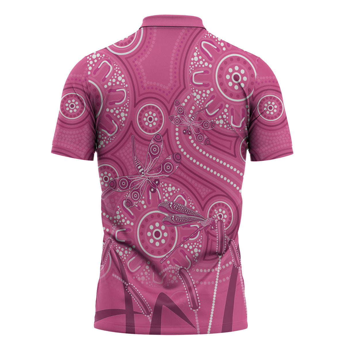 Australia Indigenous Pink Month Zipper Polo Shirt Breast Cancer Aboriginal Dragonflies Ribbon