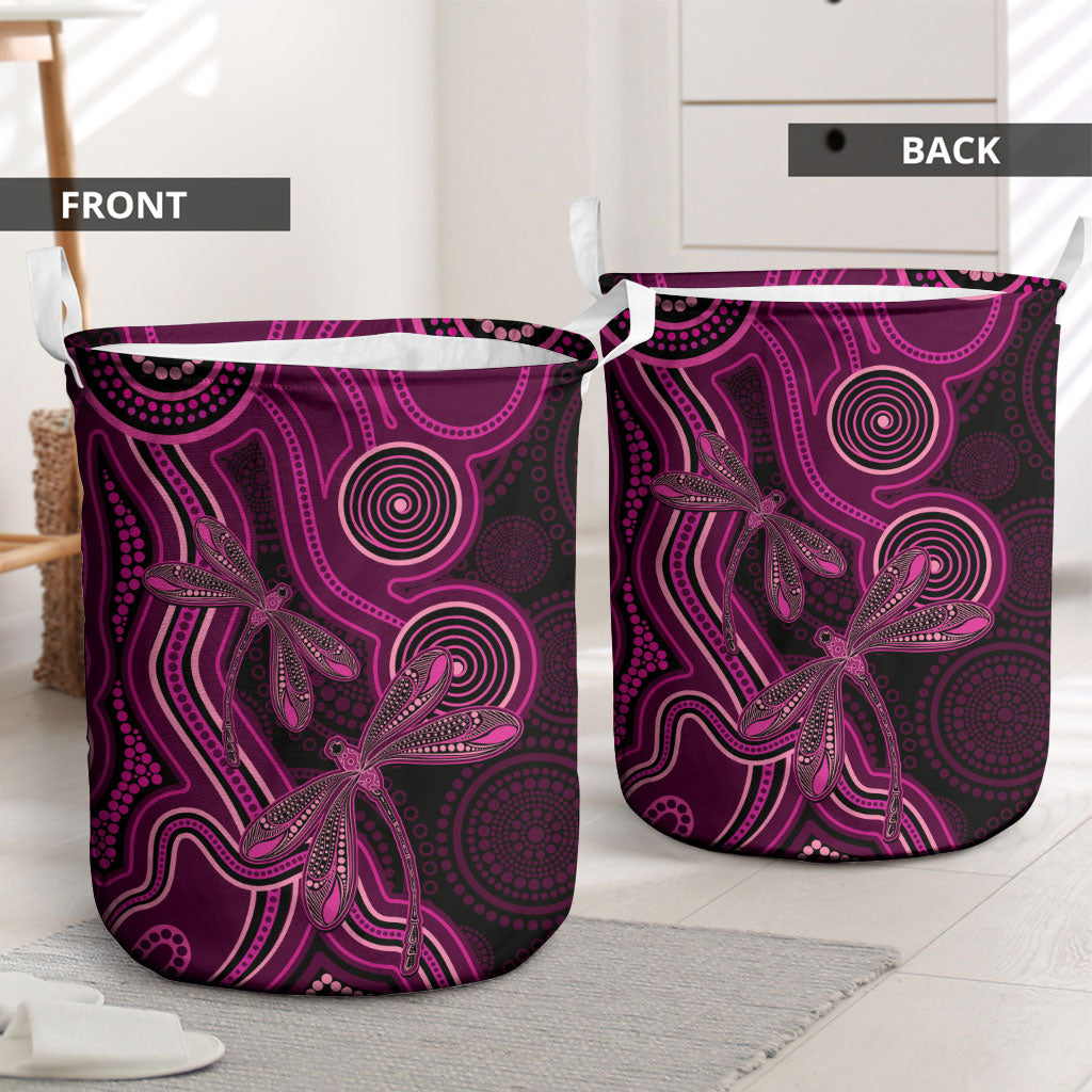 Australia Breast Cancer Support Laundry Basket Pink Dragonflies Aboriginal Art