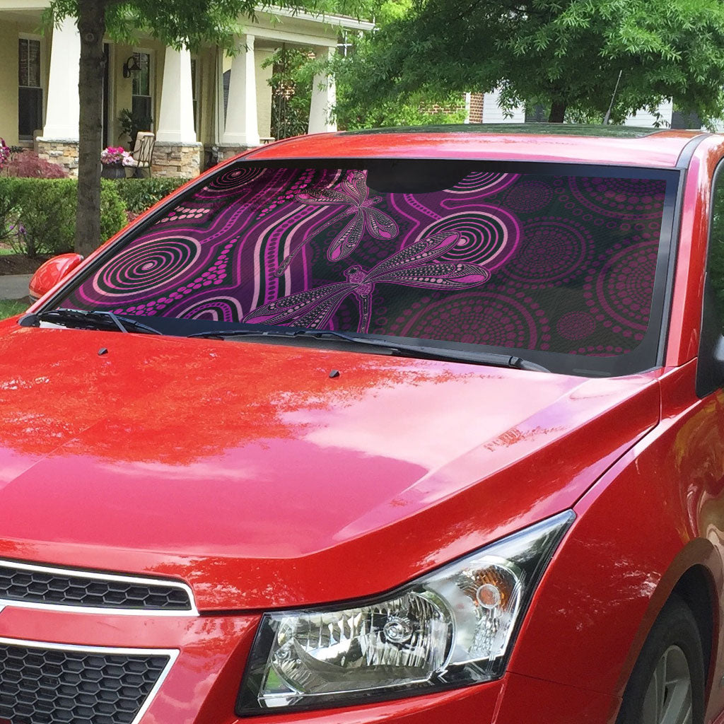 Australia Breast Cancer Support Auto Sun Shade Pink Dragonflies Aboriginal Art