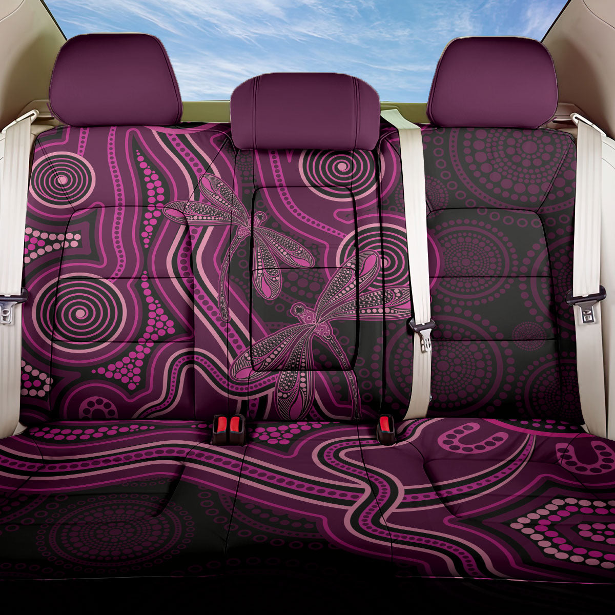 Australia Breast Cancer Support Back Car Seat Cover Pink Dragonflies Aboriginal Art