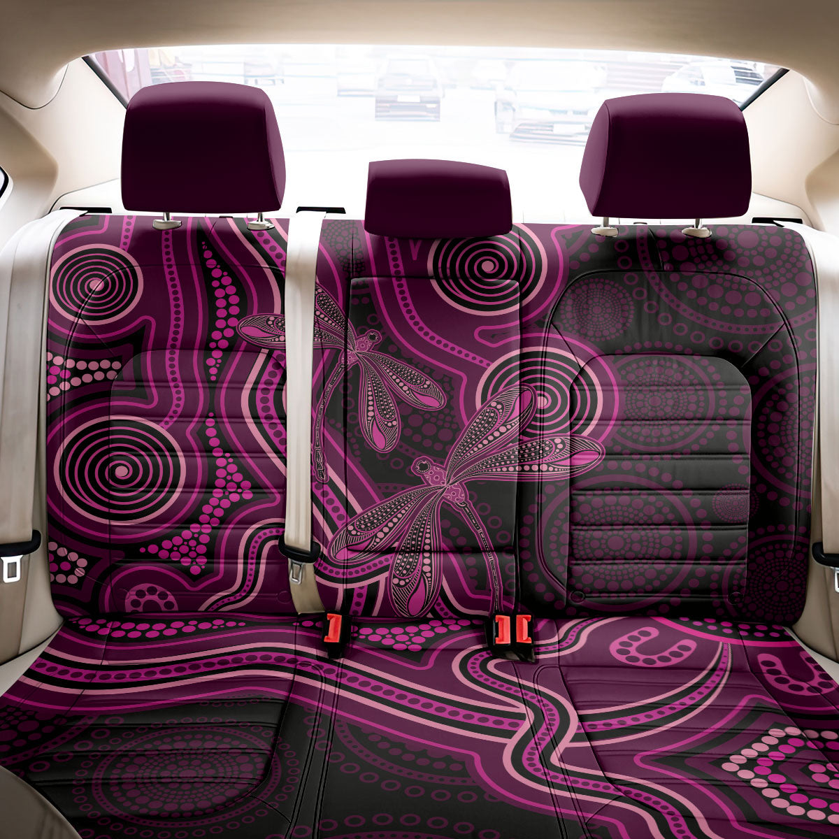 Australia Breast Cancer Support Back Car Seat Cover Pink Dragonflies Aboriginal Art