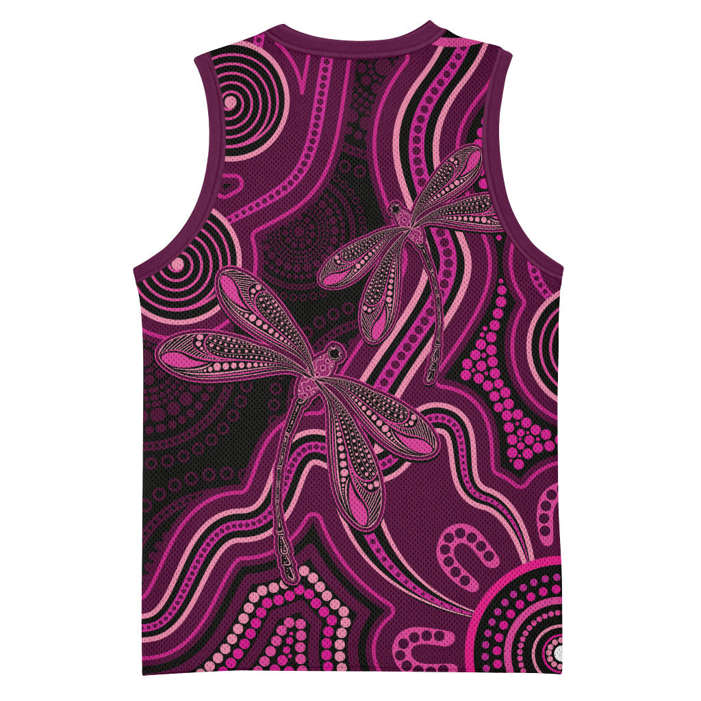 Australia Breast Cancer Support Basketball Jersey Pink Dragonflies Aboriginal Art
