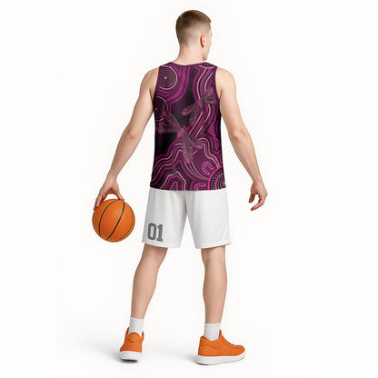 Australia Breast Cancer Support Basketball Jersey Pink Dragonflies Aboriginal Art