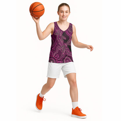 Australia Breast Cancer Support Basketball Jersey Pink Dragonflies Aboriginal Art
