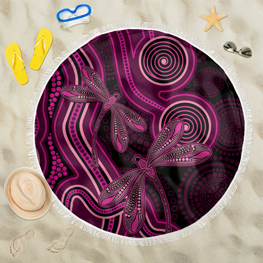 Australia Breast Cancer Support Beach Blanket Pink Dragonflies Aboriginal Art