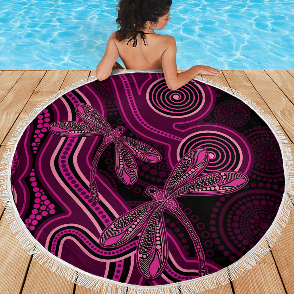 Australia Breast Cancer Support Beach Blanket Pink Dragonflies Aboriginal Art