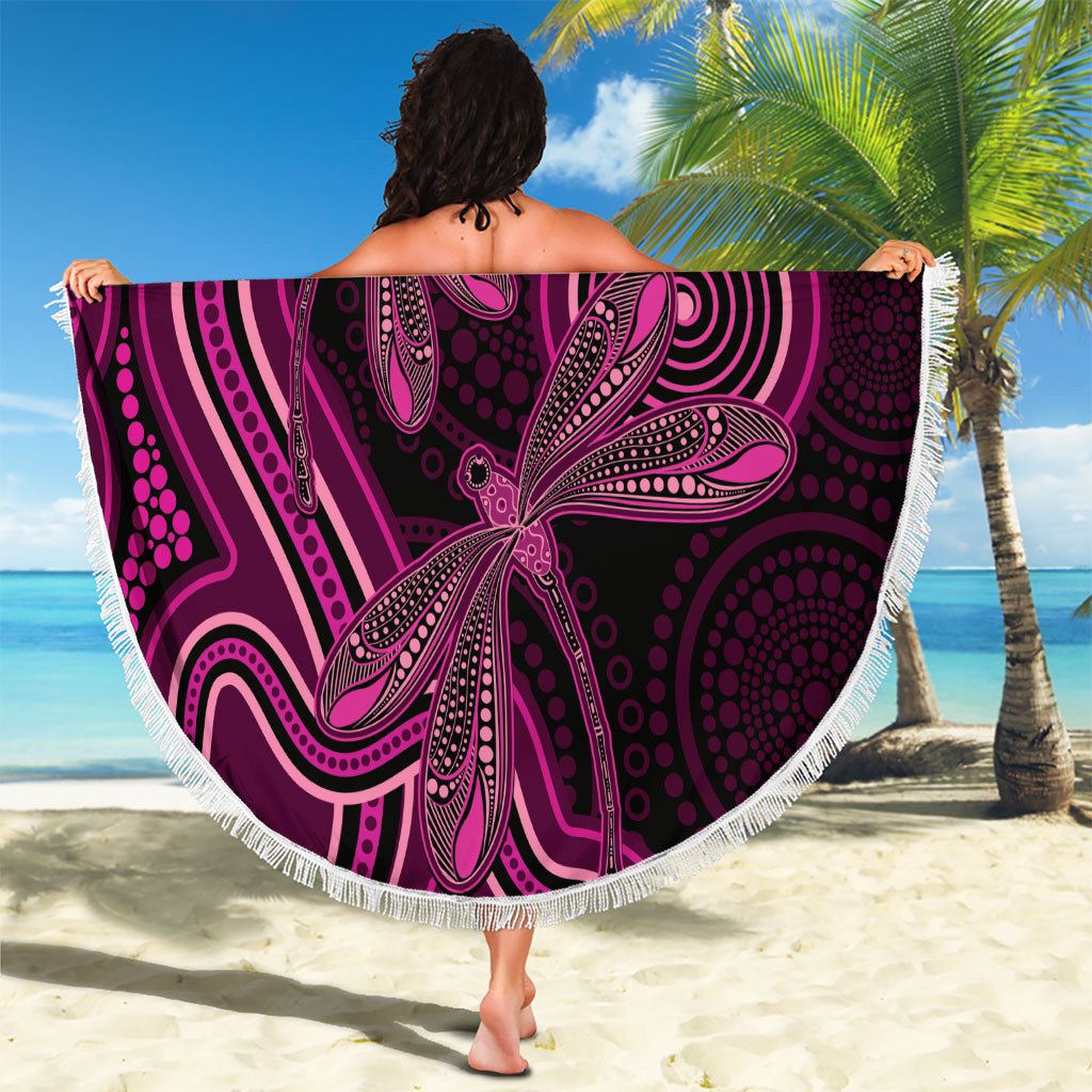 Australia Breast Cancer Support Beach Blanket Pink Dragonflies Aboriginal Art