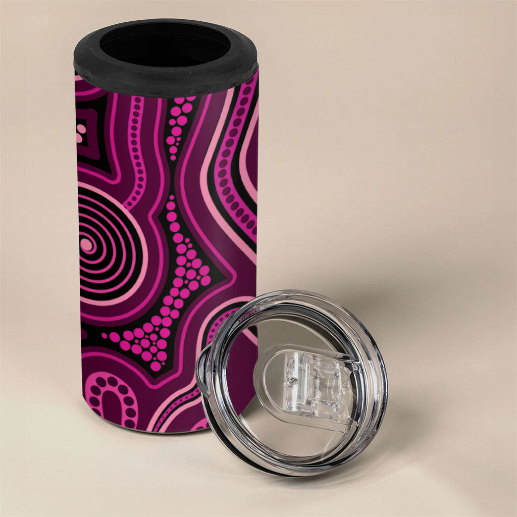 Australia Breast Cancer Support 4 in 1 Can Cooler Tumbler Pink Dragonflies Aboriginal Art