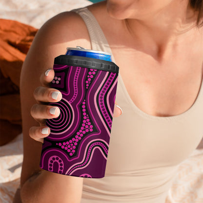 Australia Breast Cancer Support 4 in 1 Can Cooler Tumbler Pink Dragonflies Aboriginal Art