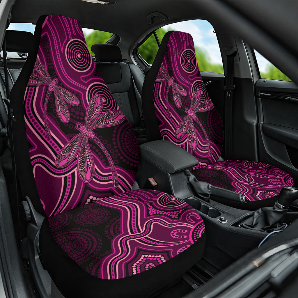 Australia Breast Cancer Support Car Seat Cover Pink Dragonflies Aboriginal Art