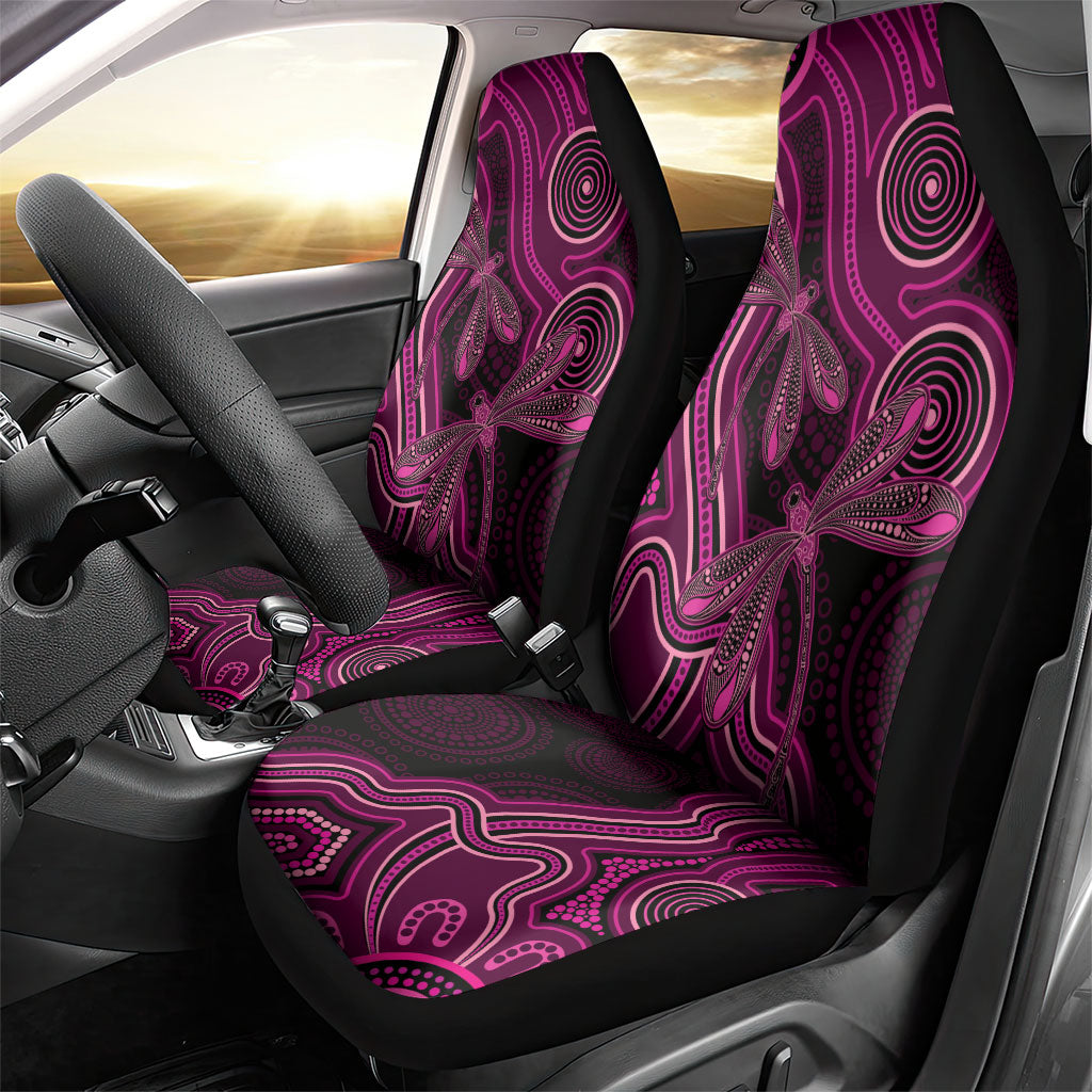 Australia Breast Cancer Support Car Seat Cover Pink Dragonflies Aboriginal Art