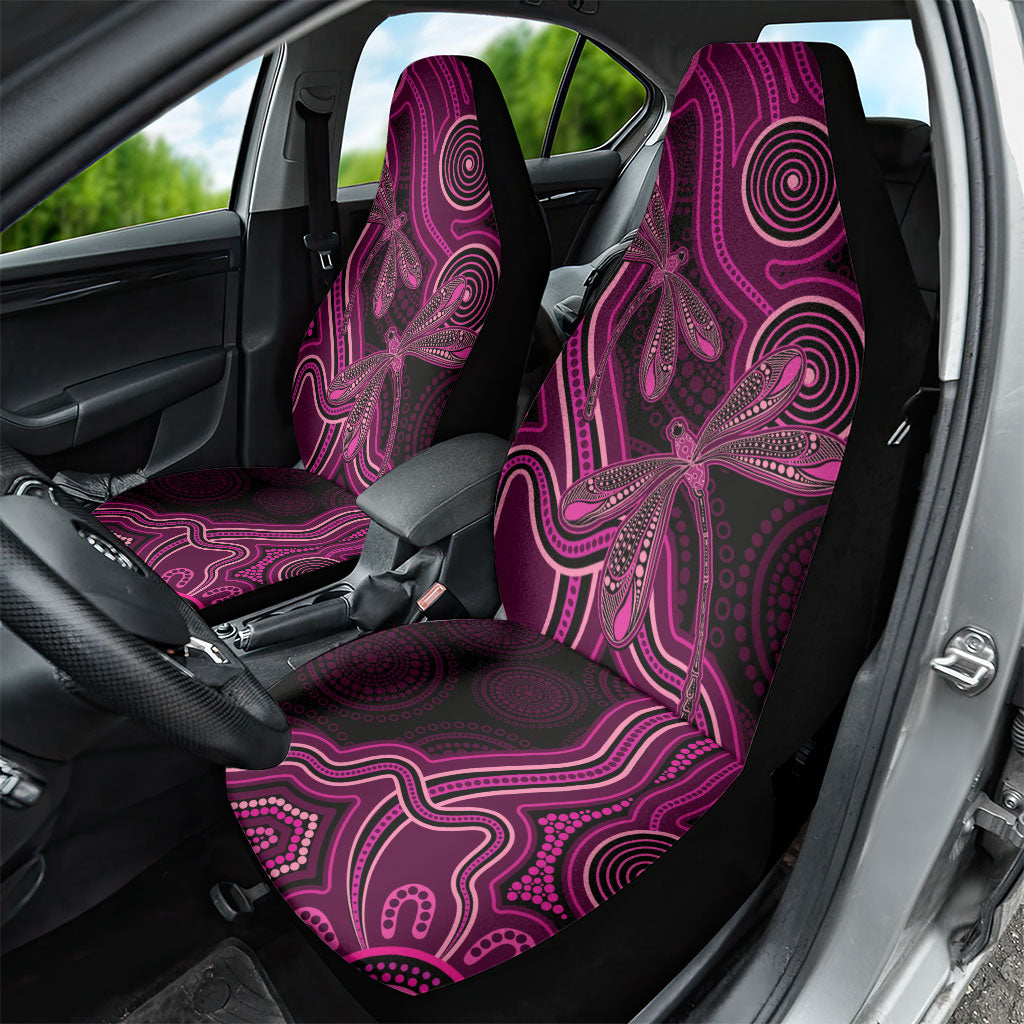 Australia Breast Cancer Support Car Seat Cover Pink Dragonflies Aboriginal Art