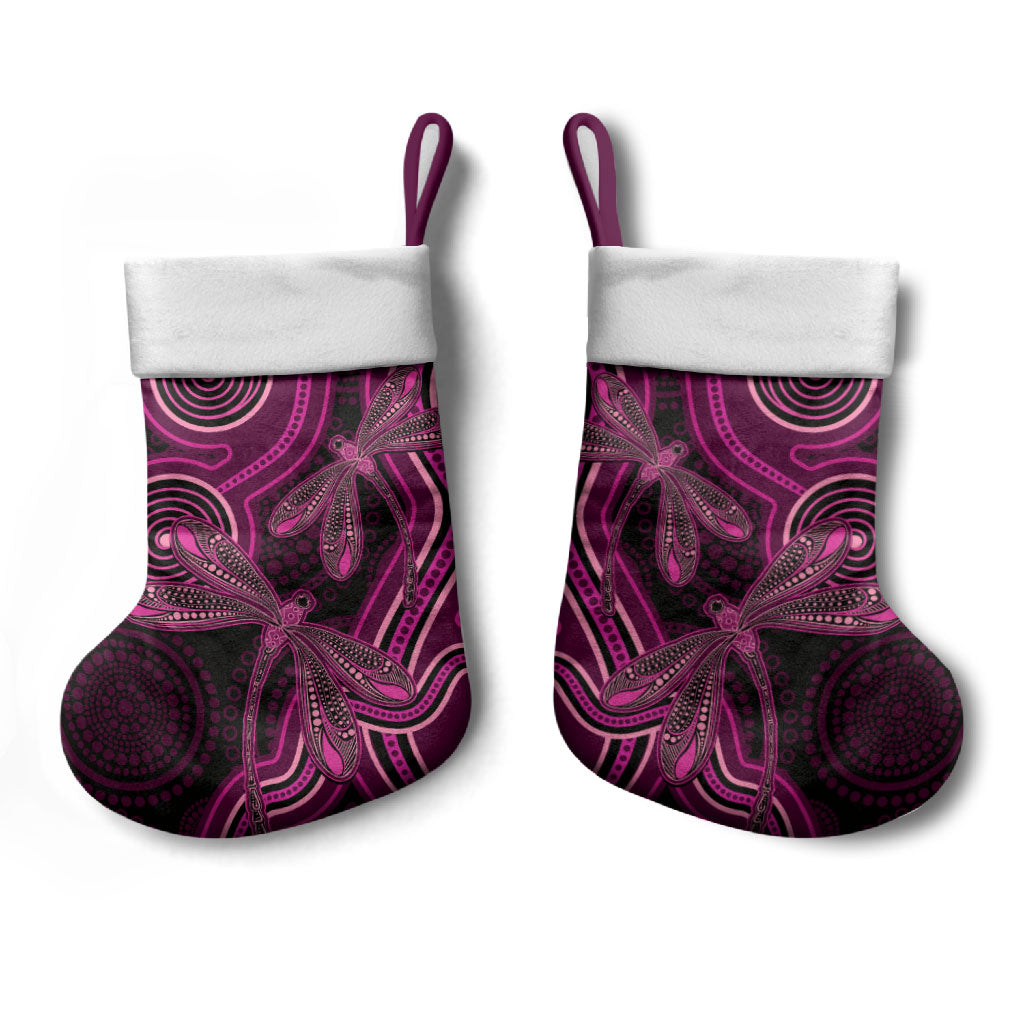 Australia Breast Cancer Support Christmas Stocking Pink Dragonflies Aboriginal Art